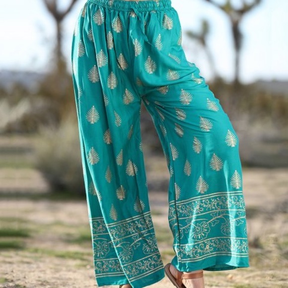 Earth Tone Leaf Palazzo Pants main image 1